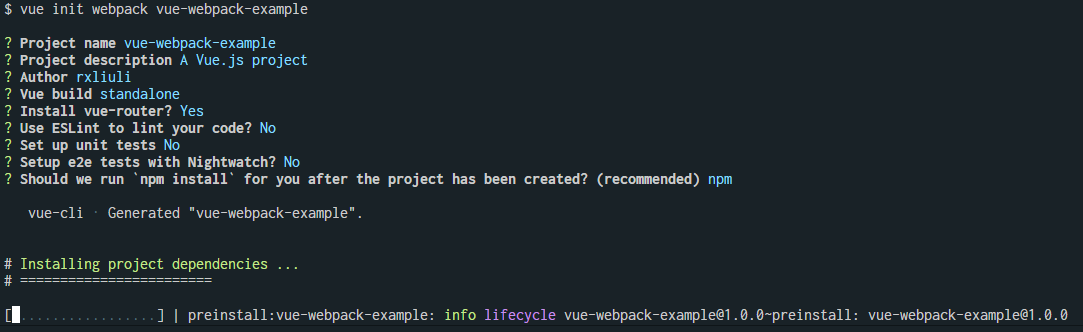 vue-cli 初始化 webpack 模板项目